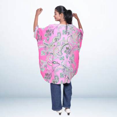 Pink Paisley Print Short Kaftan Cover Up