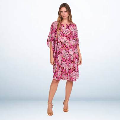 Pink printed short kaftan dress