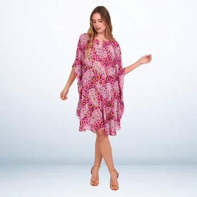 Pink printed short kaftan dress