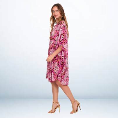 Pink printed short kaftan dress