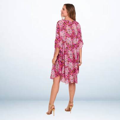 Pink printed short kaftan dress