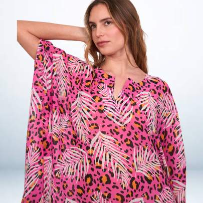 Pink printed short kaftan dress