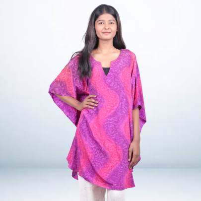 Pink & Purple Abstract Print Short Kaftan