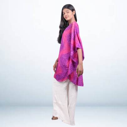 Pink & Purple Abstract Print Short Kaftan
