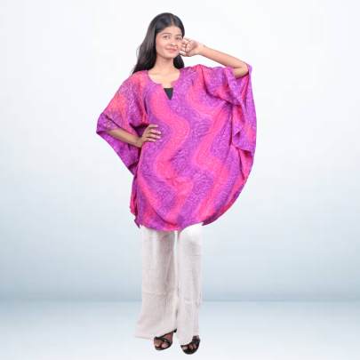Pink & Purple Abstract Print Short Kaftan