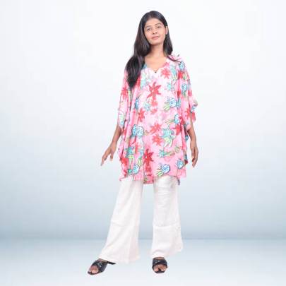 Pink Sea-Inspired Printed Short Kaftan