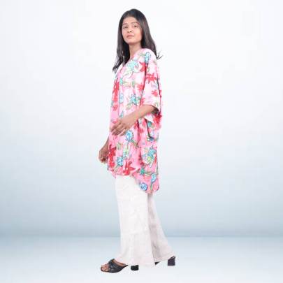 Pink Sea-Inspired Printed Short Kaftan