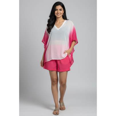 Pink & white ombré poncho Kaftan top