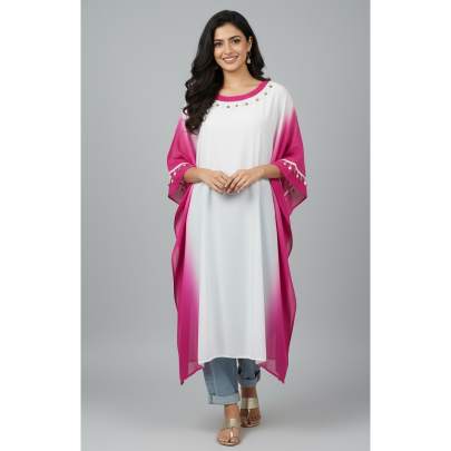 Pink & White Ombre Handwork Kaftan Dress