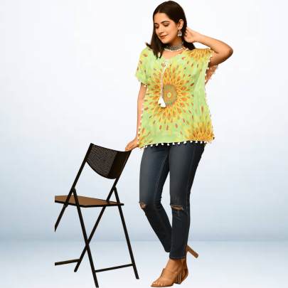 Pom Pom Trim Kaftan Tunic