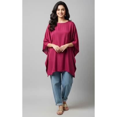 Poncho Top with Flowing High-Low Silhouette