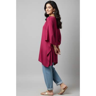 Poncho Top with Flowing High-Low Silhouette