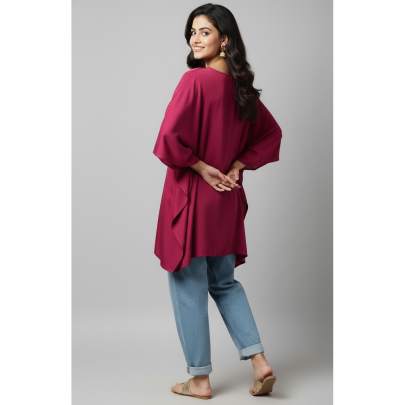 Poncho Top with Flowing High-Low Silhouette