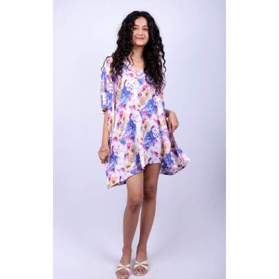 Pretty Floral Short Kaftan Tunic