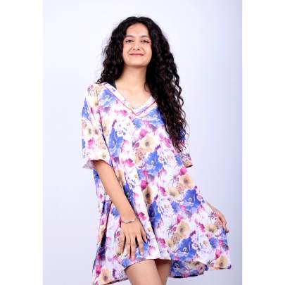 Pretty Floral Short Kaftan Tunic