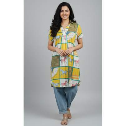 Printed Straight Kurta Style Top Dress for 40-42