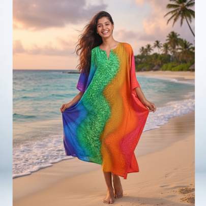 Rainbow Ombre Long Kaftan for Women – Beach & Resort Wear