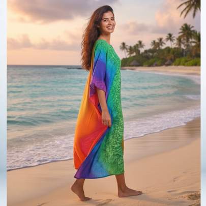 Rainbow Ombre Long Kaftan for Women – Beach & Resort Wear