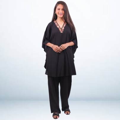 Rayon Kaftan with Pant Embroidered Neck