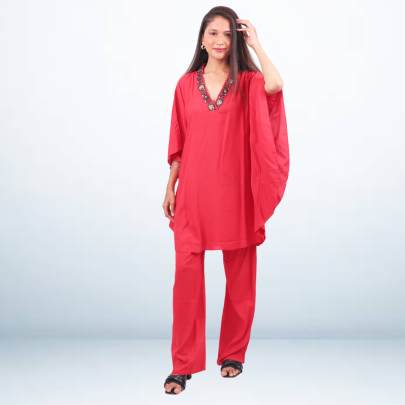 Rayon Kaftan with Pant Embroidered Neck