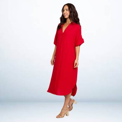 Rayon Long Collar Dress Kaftan