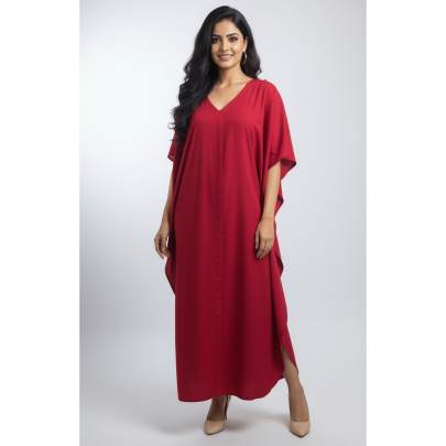 Rayon Long Red Maxi Kaftan for Women