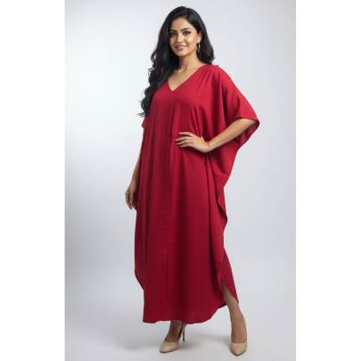 Rayon Long Red Maxi Kaftan for Women