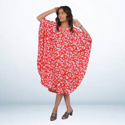 Red Animal Skin Printed Beach Short Kaftan