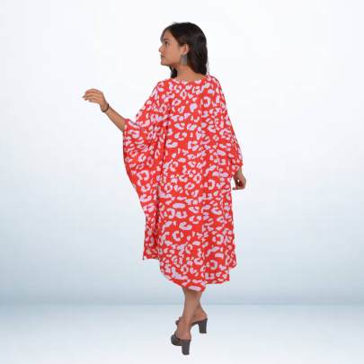 Red Animal Skin Printed Beach Short Kaftan