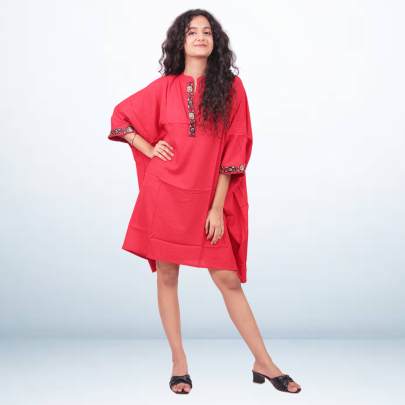 Red Embroidered Short Kaftan