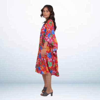 Red Floral Printed Beach Short Kaftan