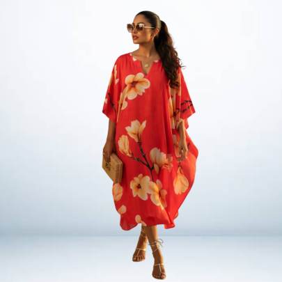 Red Floral Printed Short kaftan