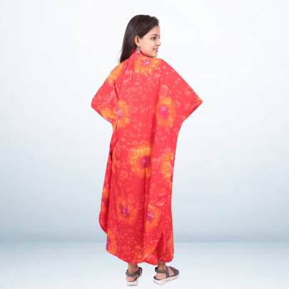 Red Spray Tie Dye Printed Long Kaftan