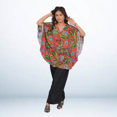 Red Paisley Printed Short tunic kaftan