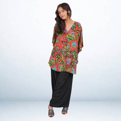 Red Paisley Printed Short tunic kaftan