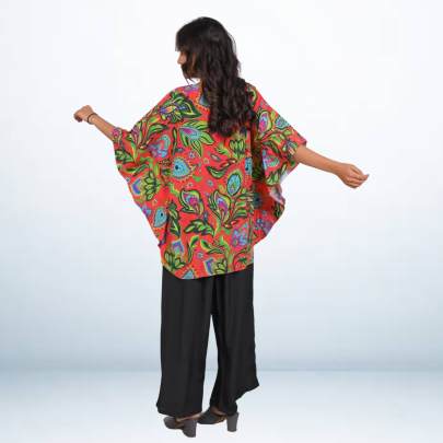 Red Paisley Printed Short tunic kaftan