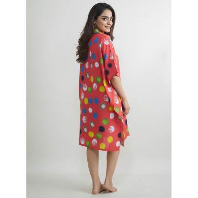 Red Polka Dot Short Kaftan Shirt Dress