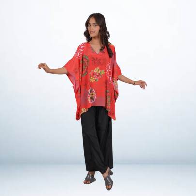 Red Printed Short Kaftan Tunic