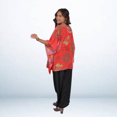 Red Printed Short Kaftan Tunic