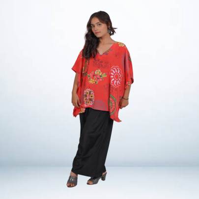 Red Printed Short Kaftan Tunic
