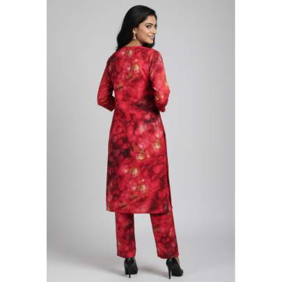 Red Printed Viscose Kurti Pant Co-ord Set