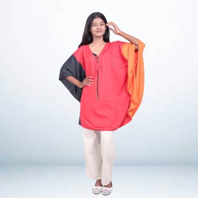 Red Three-Tone Kaftan Cover-Up