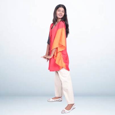 Red Three-Tone Kaftan Cover-Up