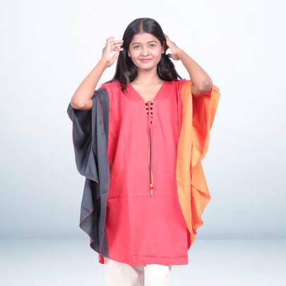 Red Three-Tone Kaftan Cover-Up