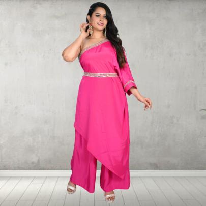 Rose Radiance One Shoulder Palazzo Set 