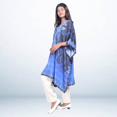 Royal Blue Digital Printed Short Kaftan Tunic