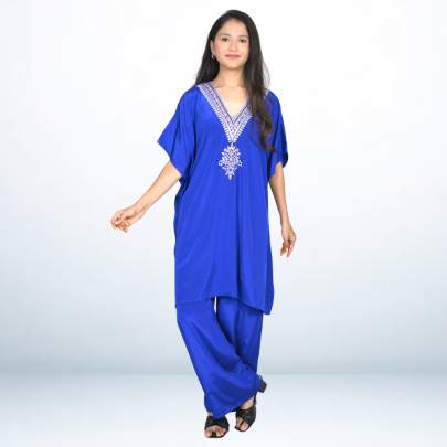 Royal Blue Embroidered Kaftan Pant Cord set