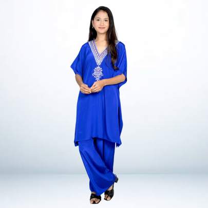 Royal Blue Embroidered Kaftan Pant Cord set