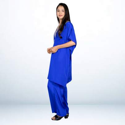 Royal Blue Embroidered Kaftan Pant Cord set
