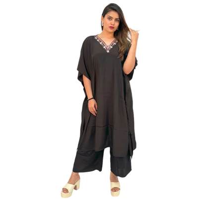 Embellished Kaftan Pant Set Black